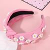 NVENF Flower Headbands for Women Spring Summer Floral Knotted Headbands Crystal Rhinestone White Pink Wide Top Knot Headband Beach Summer Hair Accessories Outfits Gifts (Flower A-Pink3) view 2