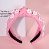 NVENF Flower Headbands for Women Spring Summer Floral Knotted Headbands Crystal Rhinestone White Pink Wide Top Knot Headband Beach Summer Hair Accessories Outfits Gifts (Flower A-Pink3) view 3