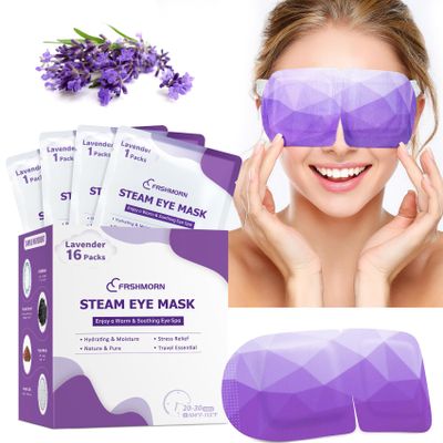 FRSHMORN 16 Packs Steam Eye Mask, Heated Eye Mask for Sleeping, Warm Compress for Eyes, Self Heating Disposal Steam Mask for Home Sleep, Office, Spa, Travel Essentials Stocking Stuffers (Lavender)