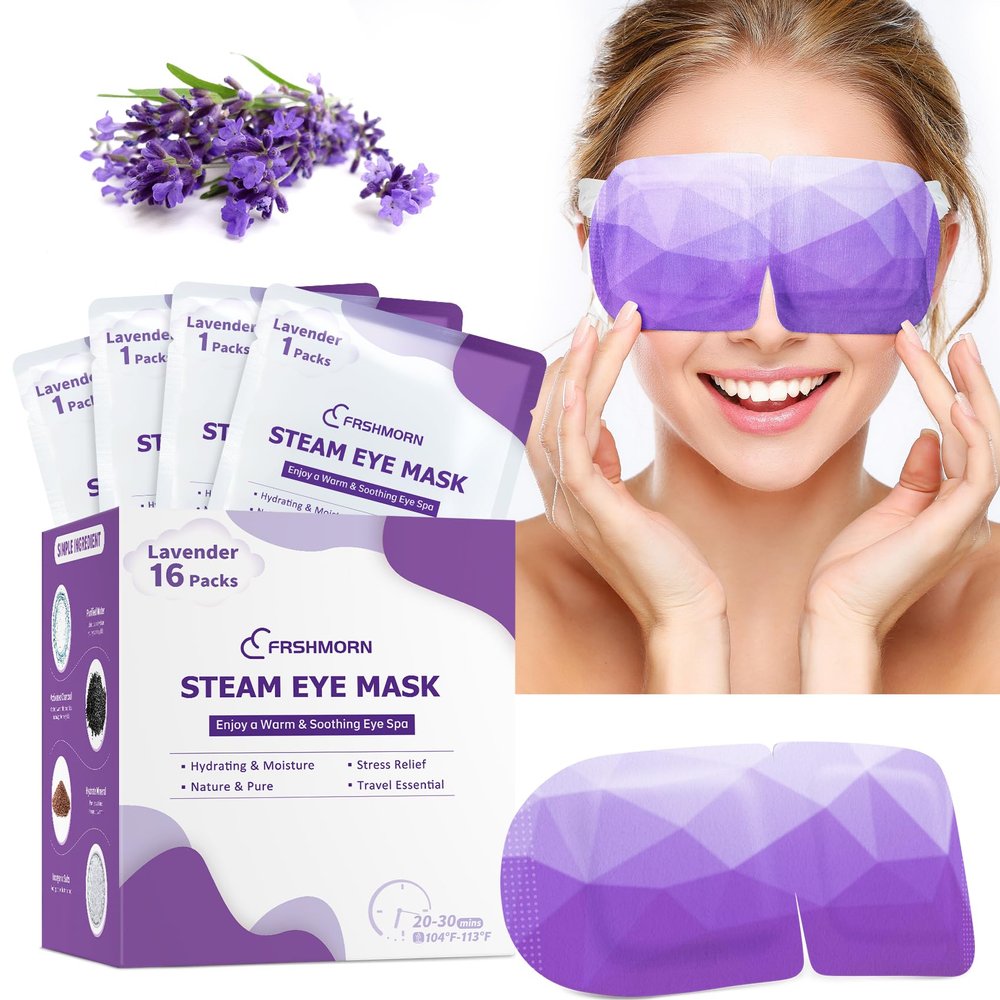 FRSHMORN 16 Packs Steam Eye Mask, Heated Eye Mask for Sleeping, Warm Compress for Eyes, Self Heating Disposal Steam Mask for Home Sleep, Office, Spa, Travel Essentials Stocking Stuffers (Lavender)