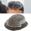 PUNRU HAIR Human Hair System For Men Lace Front With Poly Mens Toupee Natural Hairline Mens Hair Replacement System Bleached Knots Hairpiece 7"X9" #1B60 Off Black with 60% gray -120% density view 1