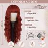BARSDAR Long Wavy Copper Red Wig With Bangs - Long Curly Wavy Red Wig With Bangs for Women - 26 Inch Thick Soft Synthetic Natural Looking Daily Cosplay Party Halloween Face-Framing Copper Auburn Wigs view 2