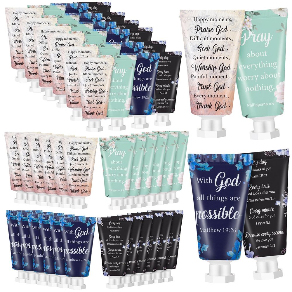 Sacubee 24 Pcs Christian Hand Cream Bulk for Women Christian Gift Mini Travel Size Religion Bible Verse Lotion for Skin Dry Hand Lotion Mother's Day for Mom Grandma Church Prayers Coworker