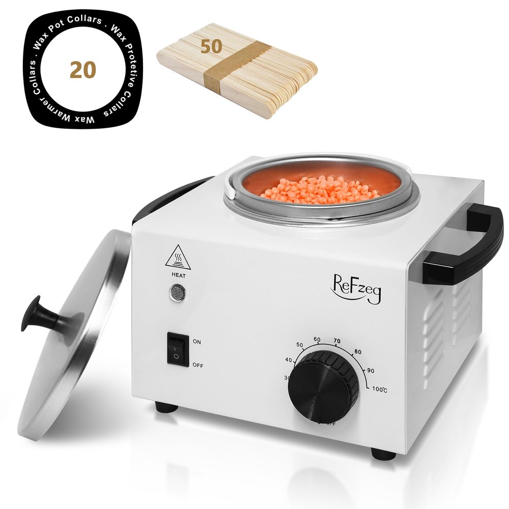 Professional Wax Warmer Single Pot Waxing Kit for Painless Hair Removal, Women Men Portable Wax Heater Machine with Adjustable Temperature Set, 50pcs Sticks, 20pcs Protective Collars