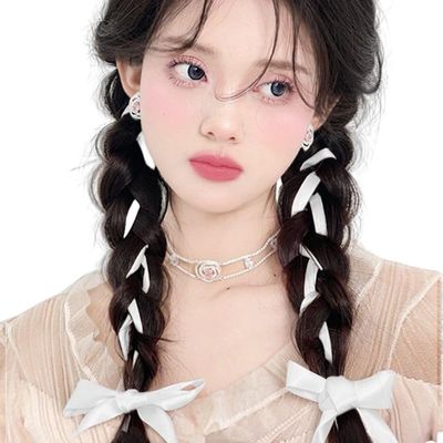 20inch Double Braided Ponytail for Woman for Hair Loss (Light brown,2PS Blue)
