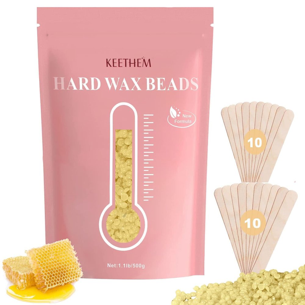Hard Wax Beads for Hair Removal, 1.1lb/17.6oz Painless Waxing Beads for Sensitive Skin, Full Body Hard Wax Beans with 20 Applicators for Women Men Bikini Brazilian, Armpit,Back and Chest Waxing(Honey)