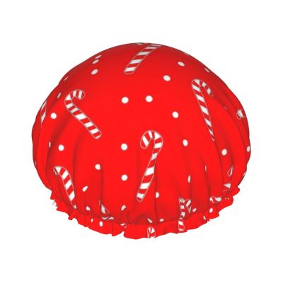 Shower Caps Compatible with Candy Cane Christmas Red, Multi-Purpose Thickening Elastic Bath Cap Plastic Waterproof Shower Cap Bath Shower Caps for Women Men Spa Home Use Hotel and Hair Salon