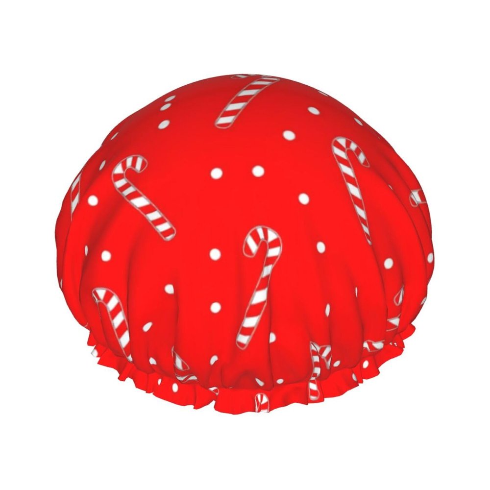 Shower Caps Compatible with Candy Cane Christmas Red, Multi-Purpose Thickening Elastic Bath Cap Plastic Waterproof Shower Cap Bath Shower Caps for Women Men Spa Home Use Hotel and Hair Salon