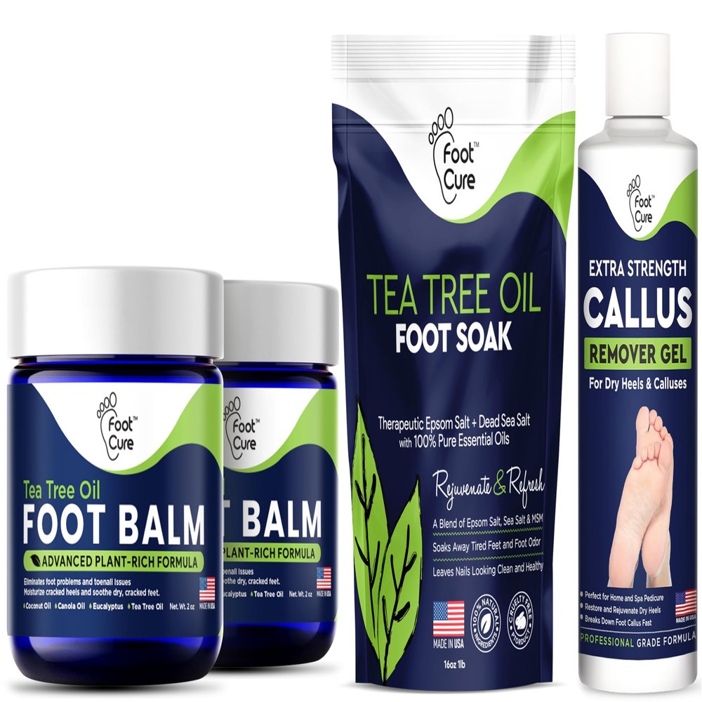 Tea Tree Oil Foot Balm - Foot Moisturizer for Dry Cracked Feet - Instantly Hydrates & Soothes Irritated Skin & Athletes Foot - Best Foot Care for Women and Men & Tea Tree Foot Soak, Callus Remover Gel