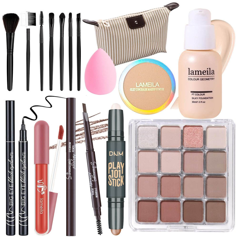 YBUETE Makeup Set Full Kit for Girls Teens Women, Makeup Present Set, Includes Eyeshadow, Foundation, Blusher, Eyebrow Pencil, Mascara, Eyeliner, Brushes, Lip Gloss, Sponge, Cosmetic Bag