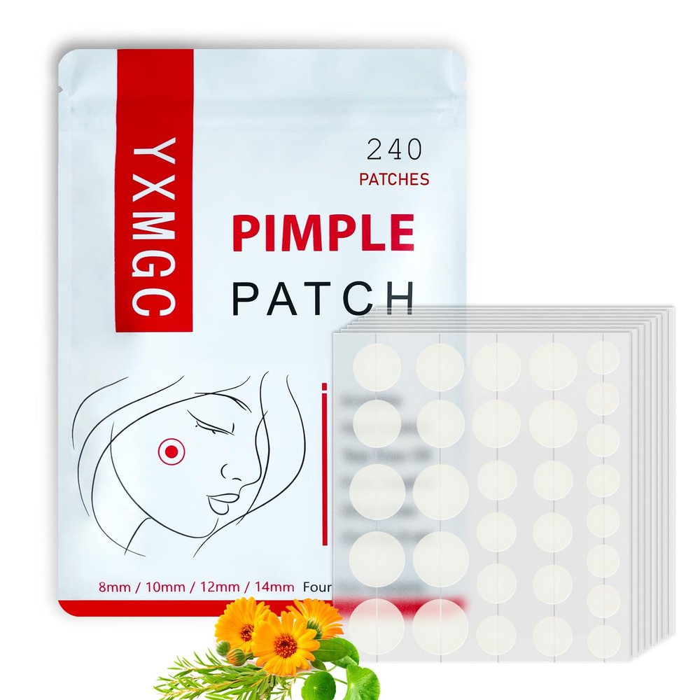 YXMGC Pimple Patches for Face  Hydrocolloid Acne Patches with Tea Tree Oil, Covers Zits, Pimples, and Blemishes on Face and Skin, Multi-Size Zit Patches (240 Patches)