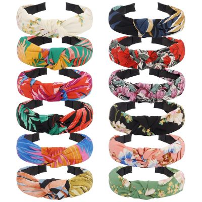 VELSCRUN Headbands for Women Girls 12 Pack Stylish Top Knotted Headbands Flower Headband For Women's Hair Non Slip Women Fashion Head Bands Wide Hairband Mom Sisters Hair Accessories