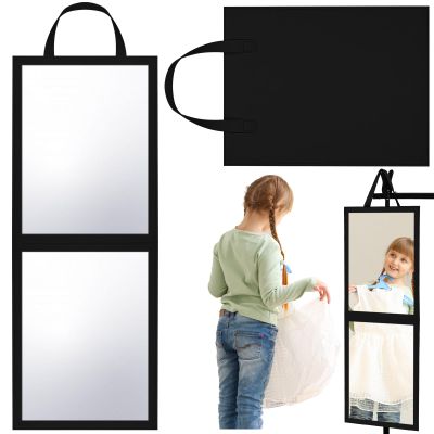 GlikCeil Foldable Portable Full Length Mirror for Dorm Dance Backstage Camping Travel Hanging Folding Makeup Body Mirror for Dancers Artists Home Aestheticians Spa(Black,33.5" X 13.4")