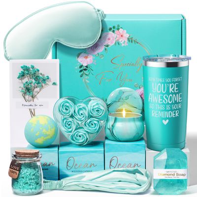 Birthday Gifts for Women Friendship, Ocean Relaxing Spa Gifts Basket for Women Self Care Gifts, Thank You Gifts Bath Set Valentines Day Gifts for Mom Her Best Friend Wife Sister Coworker Nurse Teacher