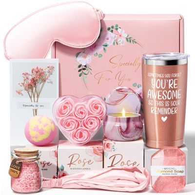 Birthday Gifts for Women Friendship, Rose Relaxing Spa Gifts Basket for Women Self Care Gifts, Thank You Gifts Bath Set Valentines Day Gifts for Mom Her Best Friend Wife Sister Coworker Nurse Teacher