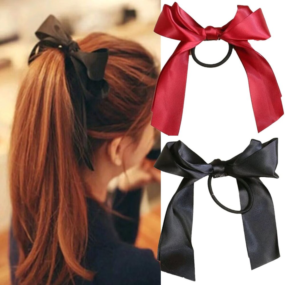 2pcs Bow Hair Tie Velvet Hair Ribbon Elastics Hair Scrunchies Long Ponytail Holder Hair Bow Bands Rope Accessories for Women Girls