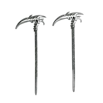LANGHONG 2PCS Gothic Renaissance Scythe Hair Sticks for Women  Vintage Metal Hair Pins, Cosplay & Halloween Hair Accessories for Thick Hair Styling (RSAS)