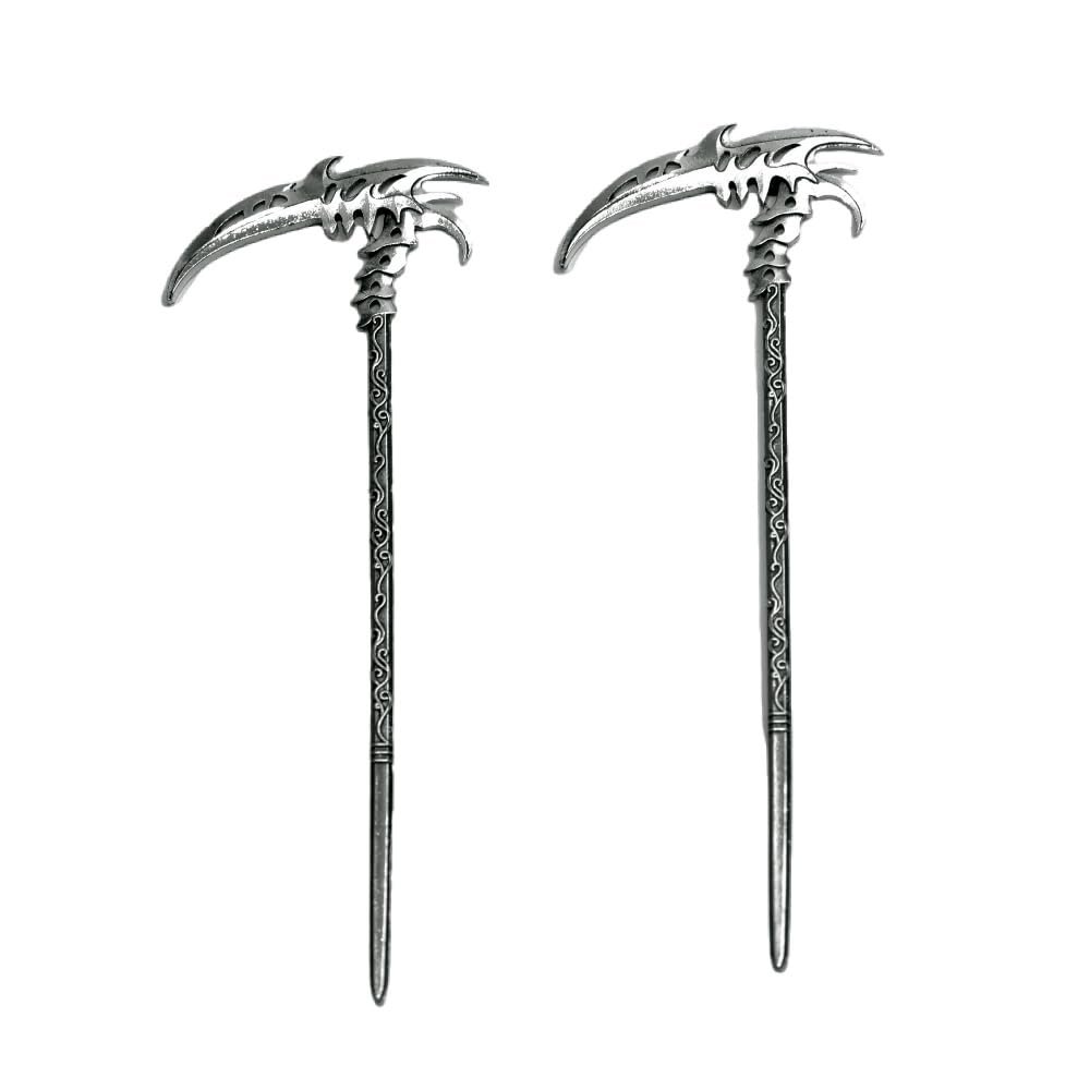 LANGHONG 2PCS Gothic Renaissance Scythe Hair Sticks for Women  Vintage Metal Hair Pins, Cosplay & Halloween Hair Accessories for Thick Hair Styling (RSAS)