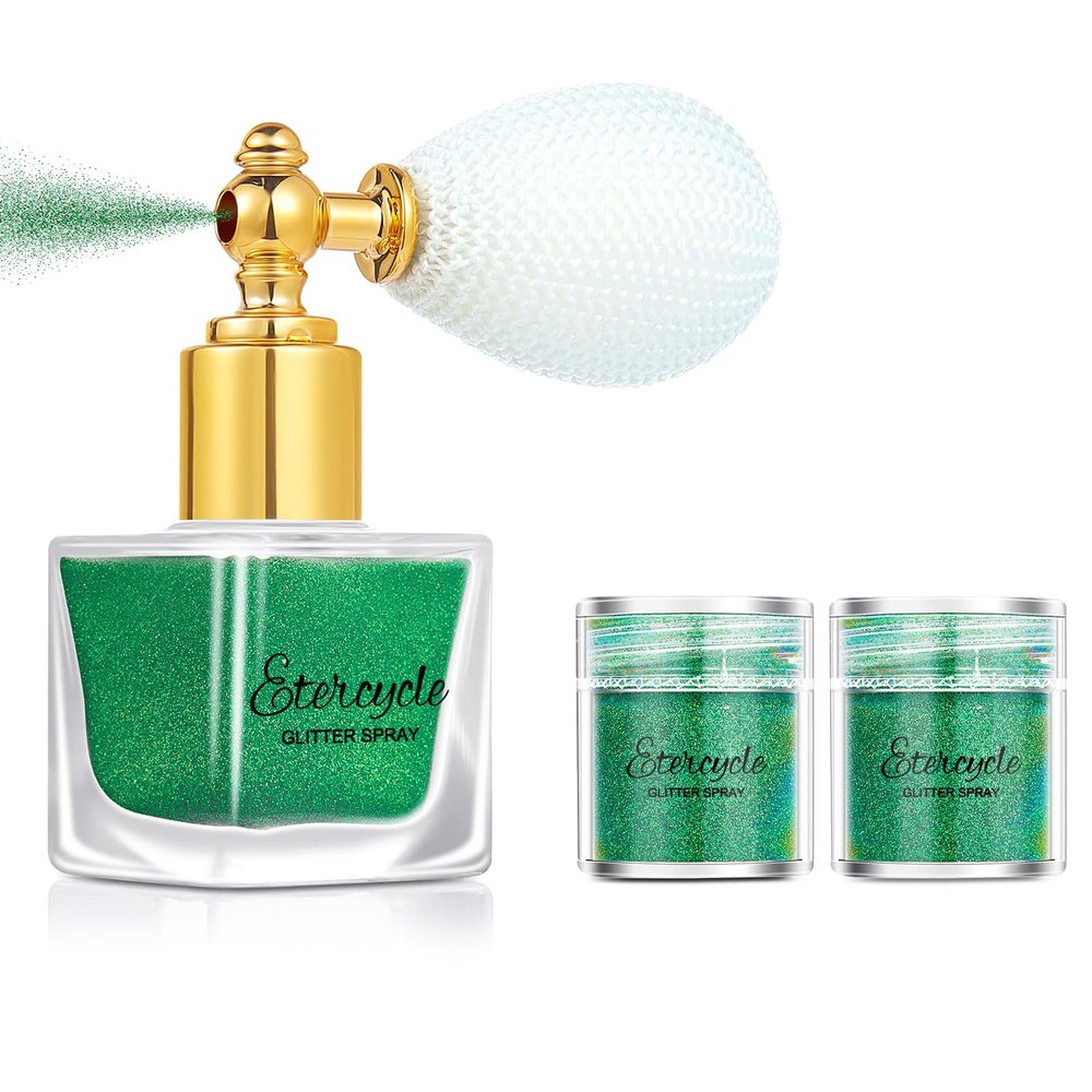 Etercycle Green Body Glitter Spray, Shimmering Spray Powder Sparkle Powder, Cosmetic Shimmer Makeup Glitter for Hair and Body Face Clothes Nail Art Craft Design Easter Christmas Halloween Crafts
