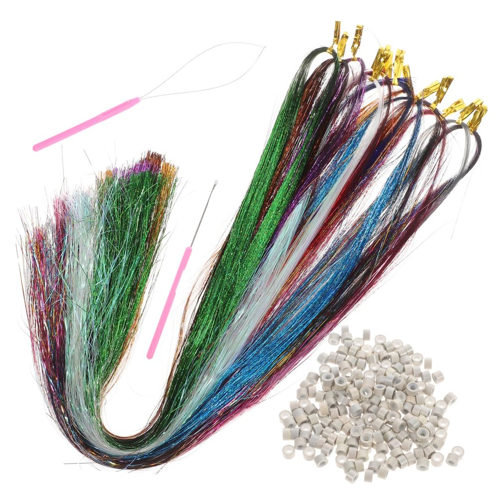 MAGICLULU Hair Tinsel Extension Kit with Tools Colors Glitter Hair Tinsel for Women and Girls for Party Cosplay and Theatrical Performances