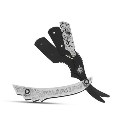 NinthAvenue Basics Barbershop Salon Straight Edge Razor Knife Silver and Black Stylish Razor Mens Shaving Knife - Trimming, Grooming, Shape-Up, In Picture