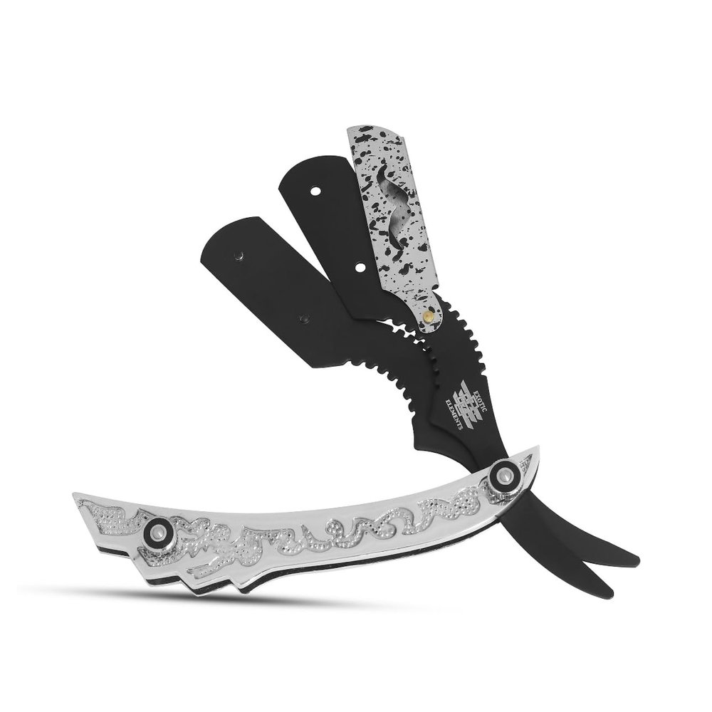 NinthAvenue Basics Barbershop Salon Straight Edge Razor Knife Silver and Black Stylish Razor Mens Shaving Knife - Trimming, Grooming, Shape-Up, In Picture
