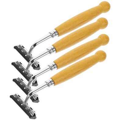 Beaupretty 4pcs Men Electric Shavers Razor Bamboo Handle Stainless Steel Blades Hair Clippers for Men Professional