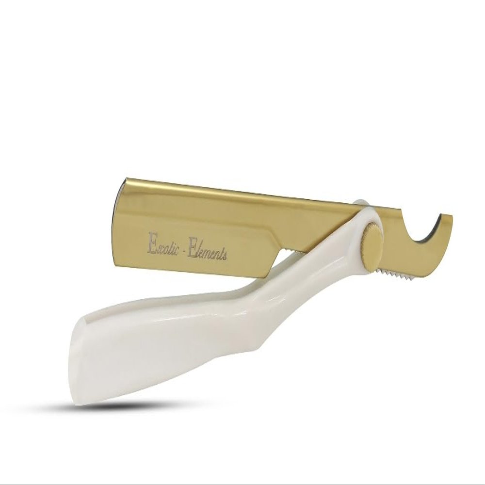 Generic White and Gold Professional Salon Shaving Straight Edge Razor - Easy to Use- Cutthroat Razor - Free Blade, In Picture