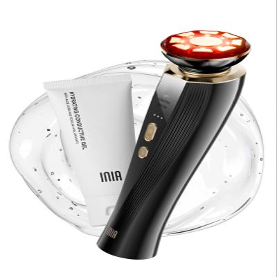 INIA 3-in-1 Red Light Therapy for Face and Neck Beauty Device for Puffiness & Skin Firming Skincare Tool (Black)