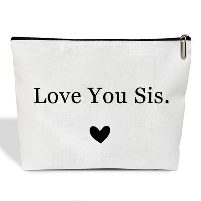HUQIL Makeup Bag for Women Love You Sis, Sister Gifts from Sister, Friends Gift for Women Sister Besties Coworker Friendship Graduation Gift Toiletry Cosmetic Bag, Zipper Organizer Pouch -FS298