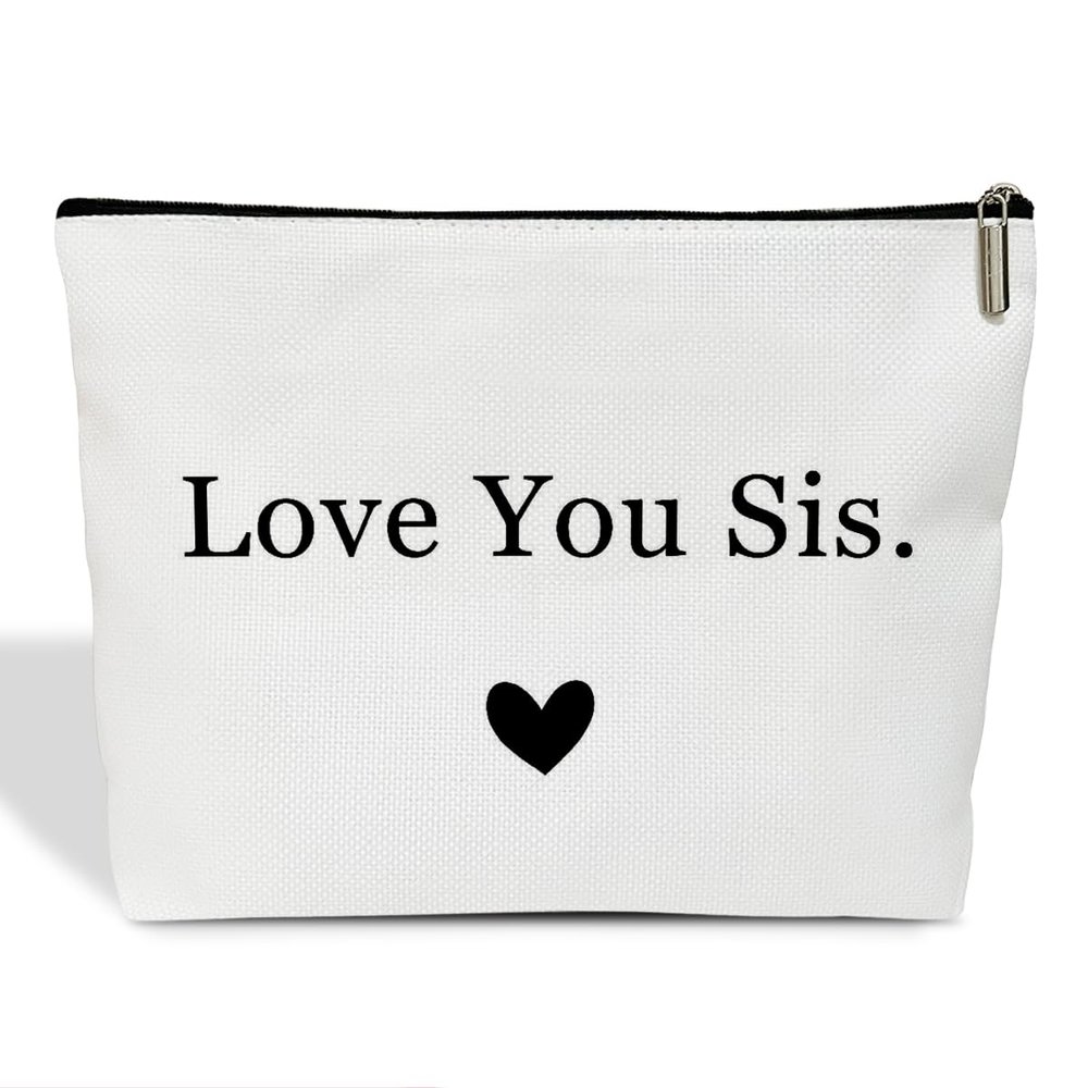 HUQIL Makeup Bag for Women Love You Sis, Sister Gifts from Sister, Friends Gift for Women Sister Besties Coworker Friendship Graduation Gift Toiletry Cosmetic Bag, Zipper Organizer Pouch -FS298