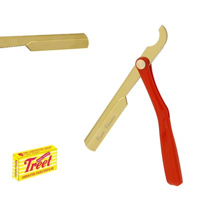 Generic Red and Gold Handmade Lightweight Straight Edge Razor Unique Cool Design Grooming and Trimming, In Picture