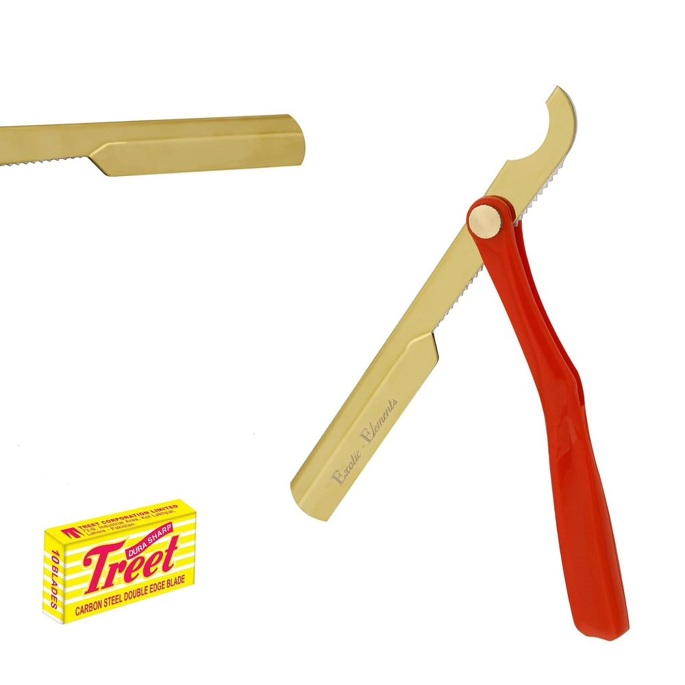 Generic Red and Gold Handmade Lightweight Straight Edge Razor Unique Cool Design Grooming and Trimming, In Picture