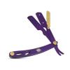 Elegantly Engraved Barber Shop Straight Edge Razor Best for Shaving and Grooming Lightweight Purple and Gold Unisex Folding Razor view 1