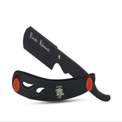 NinthAvenue Basics Straight Edge Razor Black Engraved Stylish Men and Women Premium Stainless Steel Razor Folding Knife, In Picture