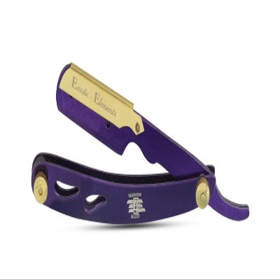 Generic Barber Shop Straight Edge Razor Purple and Gold Engraved Professional Hair Cutting and Shaving Razor Knife, In Picture
