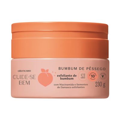 Cuide-se Bem Peach Bumbum Scrub, Vegan Exfoliating Scrub with Niacinamide and Apricot Seeds, 8.11 Ounce (230g)
