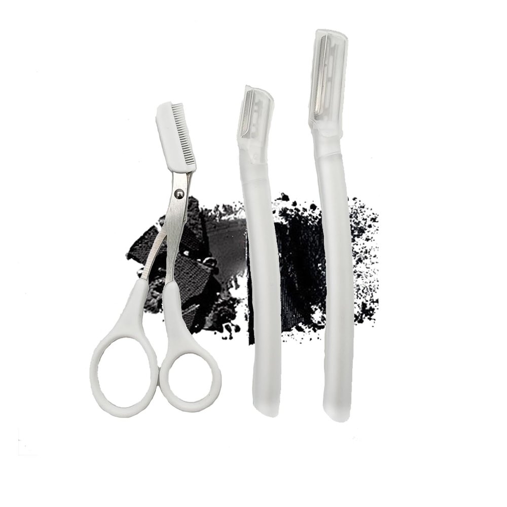 Ksvsonrvi Eyebrow Razors Sets, 2PCS Razor with Protective Cover, 1PCS Scissor, Facial Hairs Peach Fuzz Removal, Face Shavers (Clear)