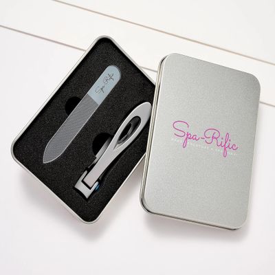 Spa-Rific 3pc Set of Wide Jaw Ergonomic Nail Clippers and Nano Glass Laser Etched Nail File - Stainless Steel