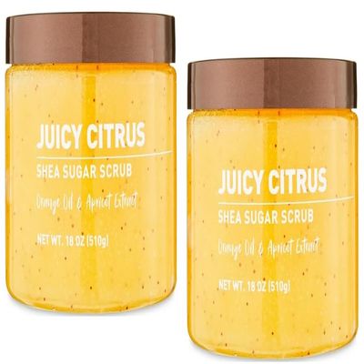 Shea Sugar Scrub, 18 oz ea. container, with, Ultra Hydrating and Exfoliating Scrub for Nourishing Essential Body Care + King Combo QR Code (Juicy Citrus (2 count))