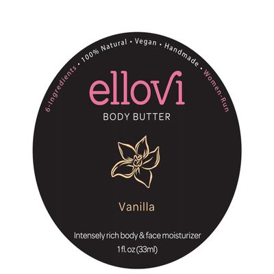 Ellovi All-Natural Body Butter - Vanilla - Pure Enough to Eat - Made With Just 6 Vegan Ingredients - Ultra-Rich 100% Plant-Based Hydrating Moisturizer For Naturally Healthy Skin (1 fl. oz/33ml)