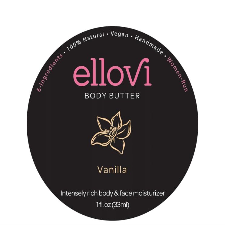Ellovi All-Natural Body Butter - Vanilla - Pure Enough to Eat - Made With Just 6 Vegan Ingredients - Ultra-Rich 100% Plant-Based Hydrating Moisturizer For Naturally Healthy Skin (1 fl. oz/33ml)