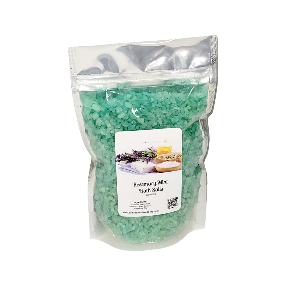 Bath Salts | 1lb Bag (16 oz.) | Rosemary Mint Scent | Epsom Salt | Sea Salt | Bathing | Body Care | Beauty | Relaxation | Spa | Pedicure | Manicure