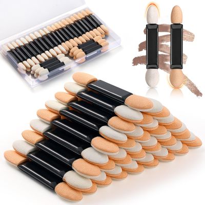 MORGLES 50Pcs Double Head Eyeshadow Applicators with A Container Sponge Makeup Applicators Cosmetic Tool Dual Sides Eye Shadow Brush