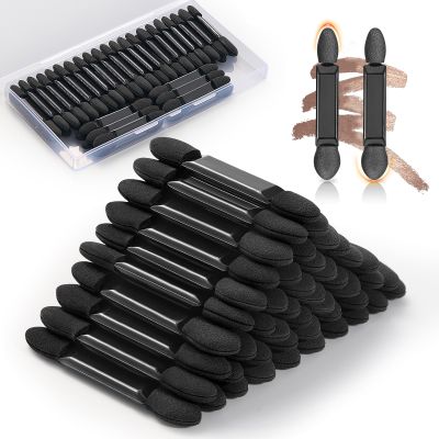 MORGLES 50Pcs Double Ended Eyeshadow Applicators Sticks with Organizer, Disposable Makeup Applicators, Sponge Tip Eye Shadow Brush Bulk