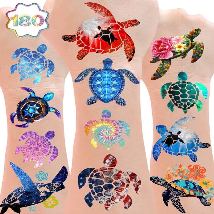 ANTING 180 Pieces Turtle Temporary Tattoos Turtle Themed Tattoos Stickers Party Decoration Supplies favors Body Art for Kids Adults