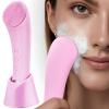 PRITECH Facial Cleansing Brush, Rechargeable Silicone Face Scrubber with Heat Massage End, Vibrating Exfoliator Scrubber for Deep Cleaning, Waterproof Face Brush for Women and Men (Pink) view 1