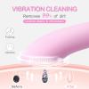 PRITECH Facial Cleansing Brush, Rechargeable Silicone Face Scrubber with Heat Massage End, Vibrating Exfoliator Scrubber for Deep Cleaning, Waterproof Face Brush for Women and Men (Pink) view 2