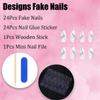 French Tip Press on Nails Almond Medium Fake Nails French Blue Line False Nails Glue on Nails Glossy Acrylic Nails for Women Nude Artificial Nails 24 Pcs view 4