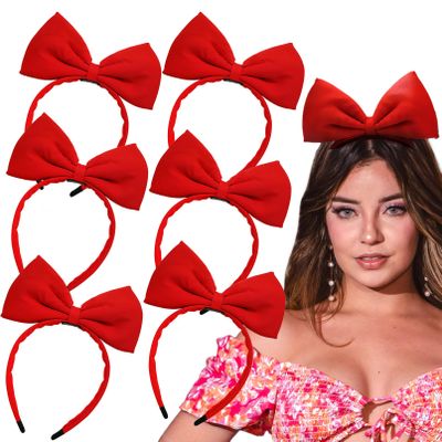 Aswitnove 6 Pcs Bow Headbands for Women Grosgrain Ribbon Red Hair Bow Knot Hair Hoop Cute Hair Accessories for Women Christmas Birthday Cosplay Style A